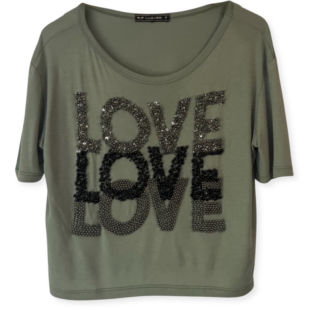 Embroidered Army Green Crop T-Shirt
